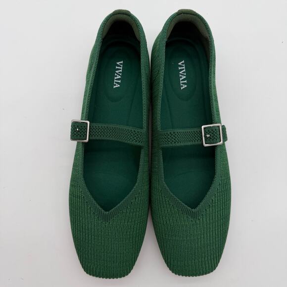 Vivaia Margot Mary Jane Comfort Old Money Arch Support Flats Forrest Green 7W - Picture 3 of 8